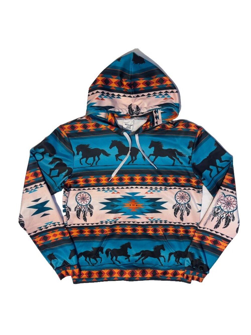 Southwestern Horses & Dreamcatchers Aztec Pullover Hoodie - Medium Cowboy